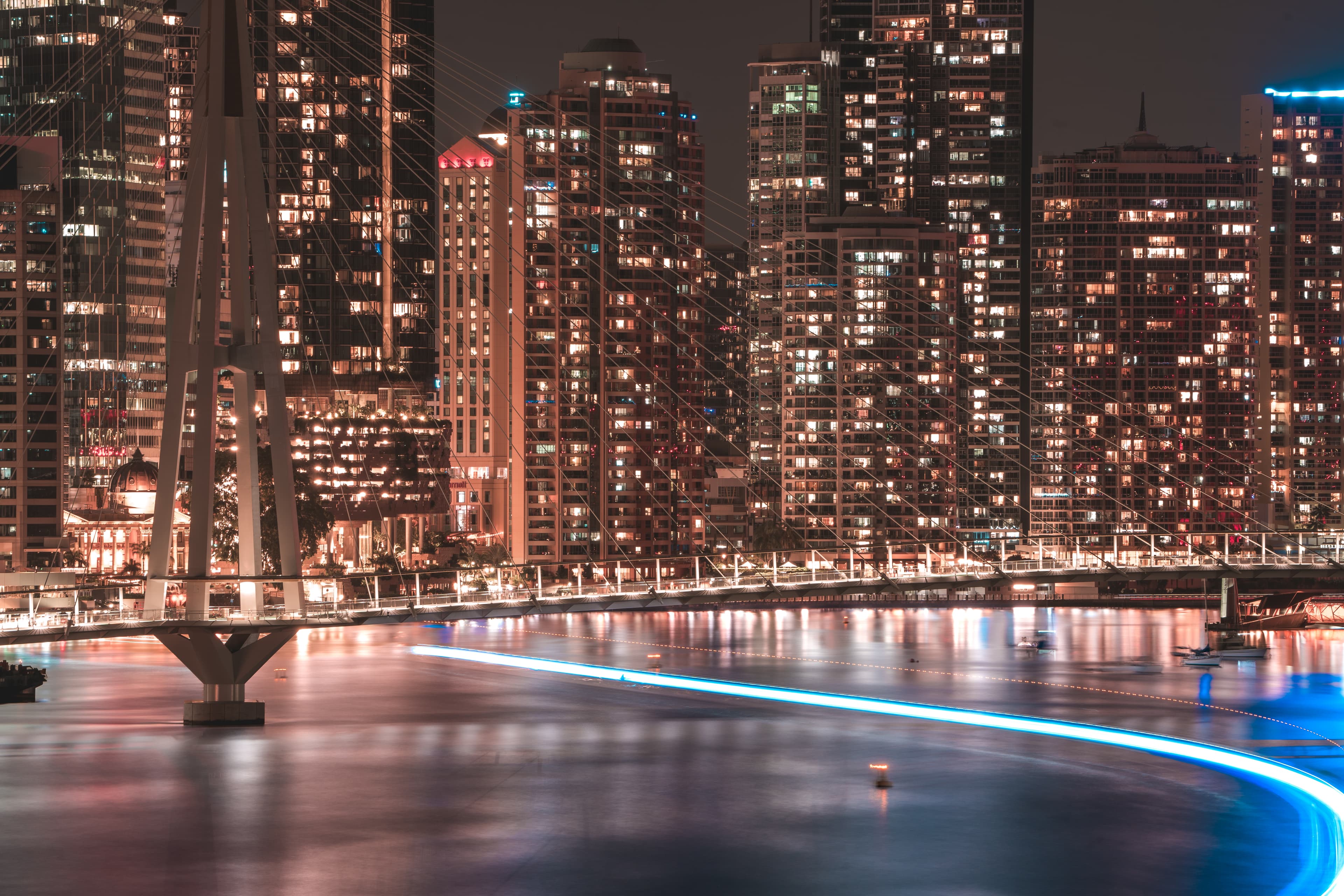 Brisbane city lights reflected on the river at night
